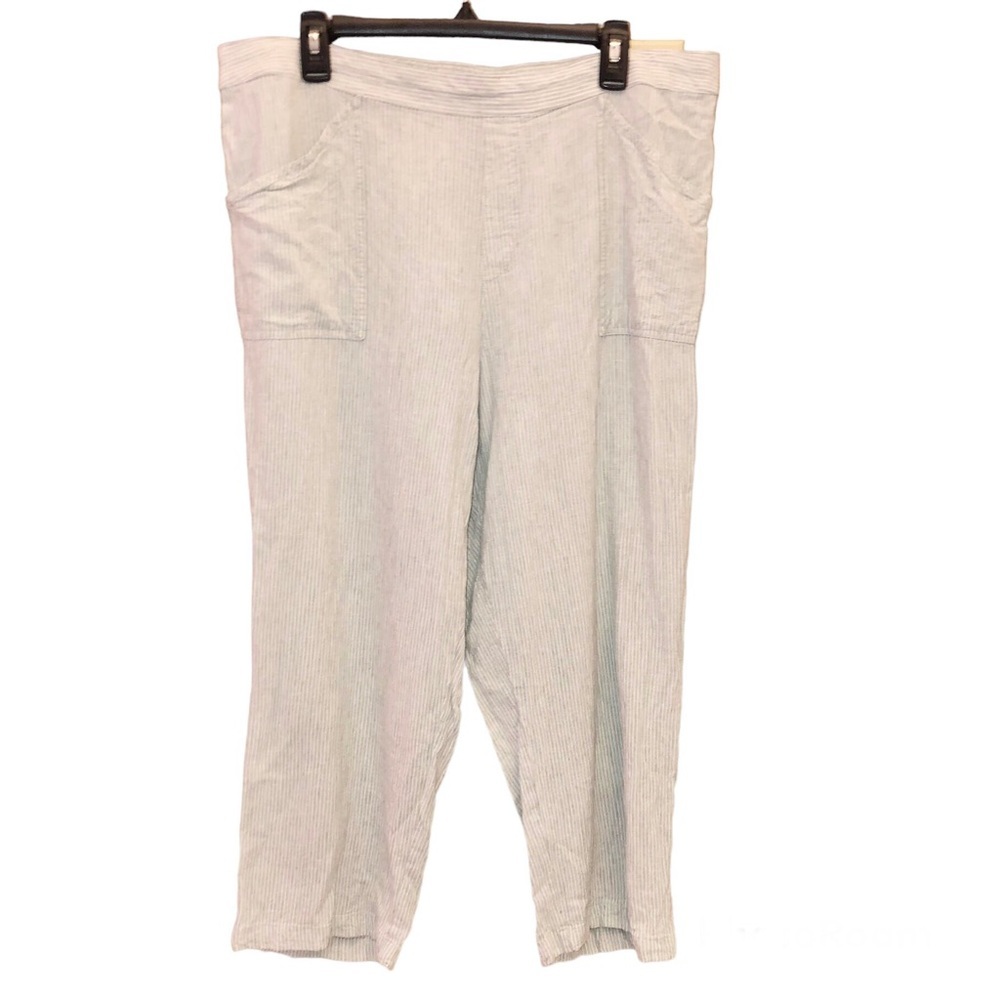 Sharagano Striped Linen Blend Pants Grey White‎ Size XL